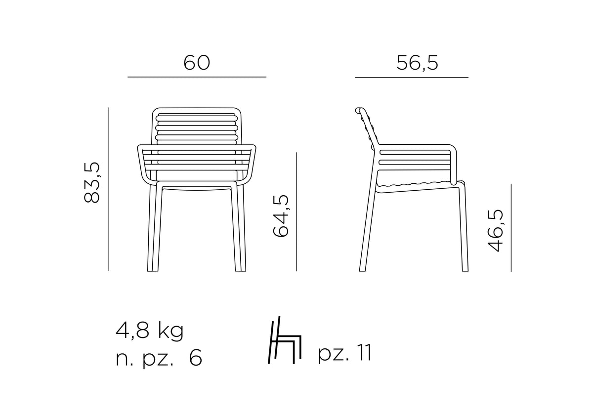 Croquis de medidas de Silla DOGA ARMCHAIR