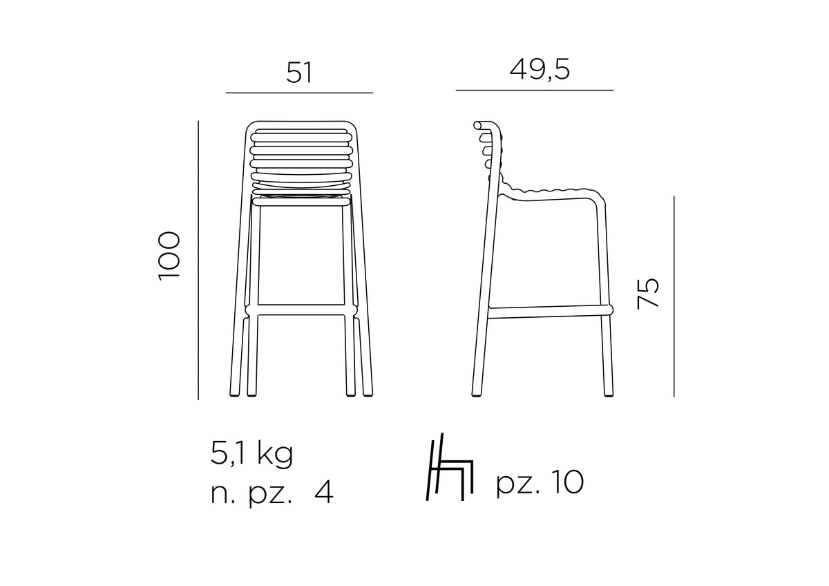 Croquis de medidas de Taburete Doga