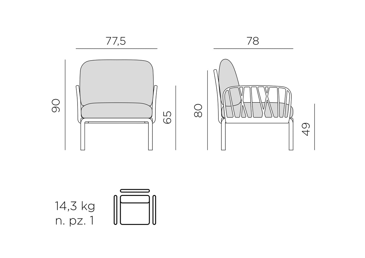 Croquis de medidas de Sillón KOMODO