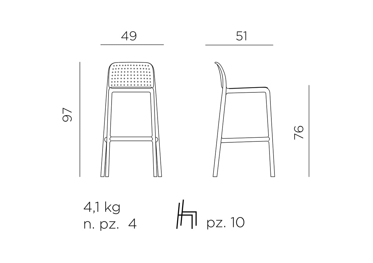 Croquis de medidas de Taburete Lido