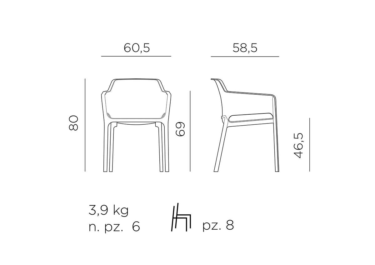 Croquis de medidas de Silla NET