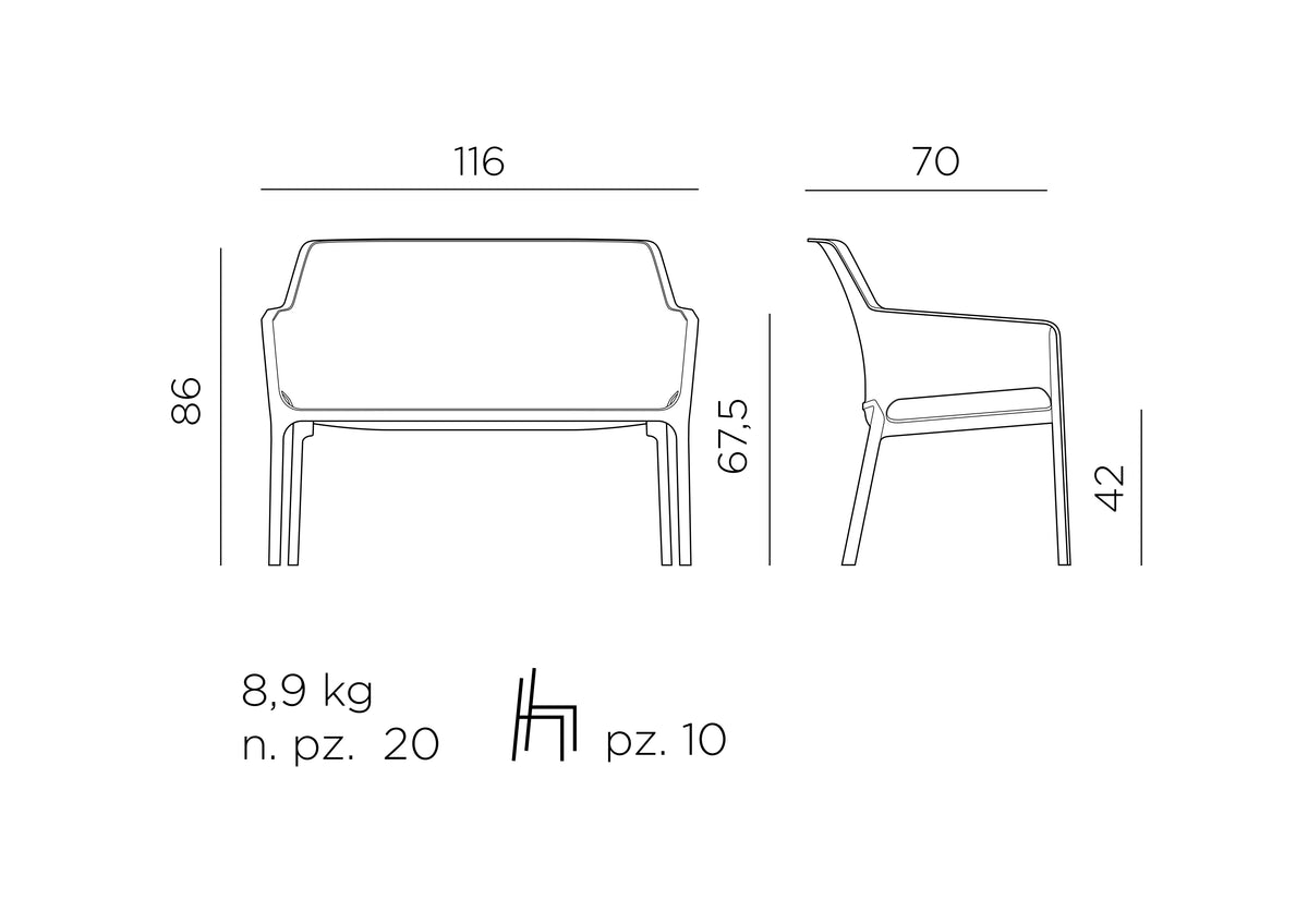 Croquis de medidas de Sofá Net Bench