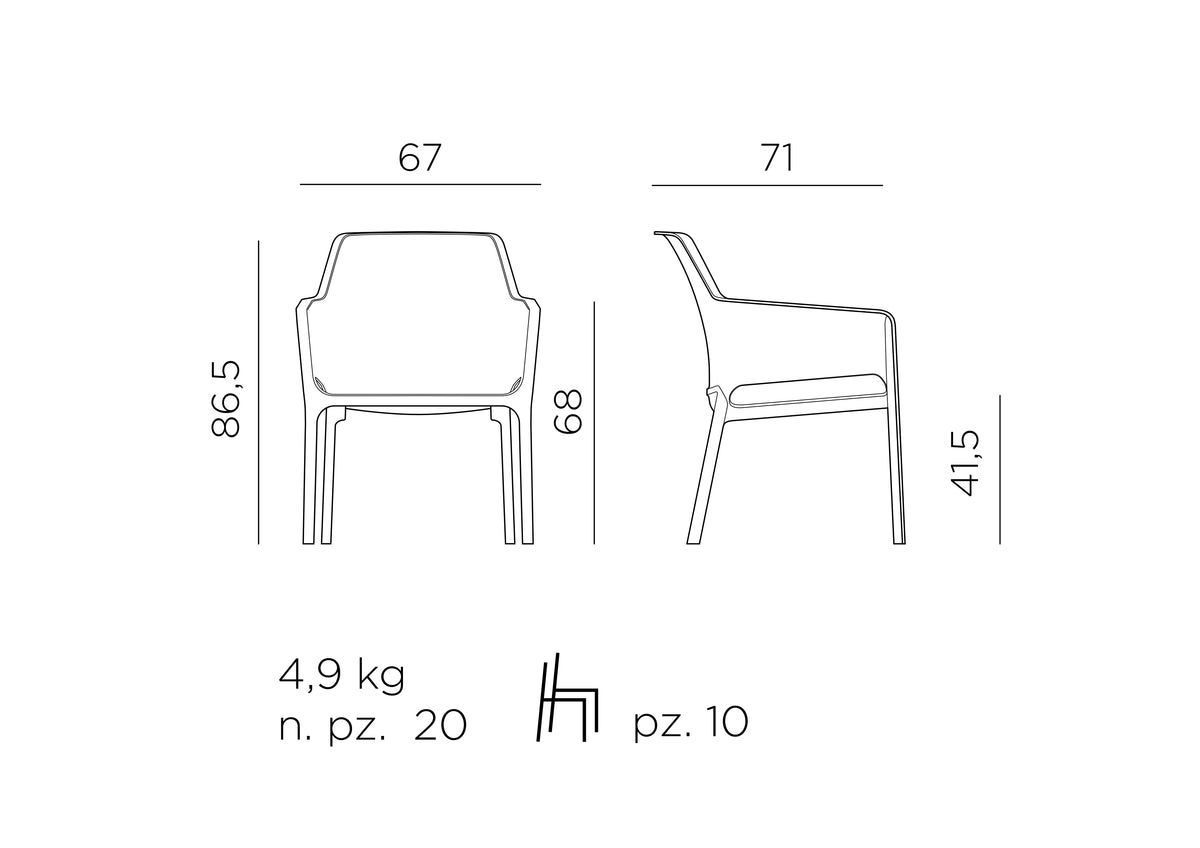 Croquis de medidas de Net Relax