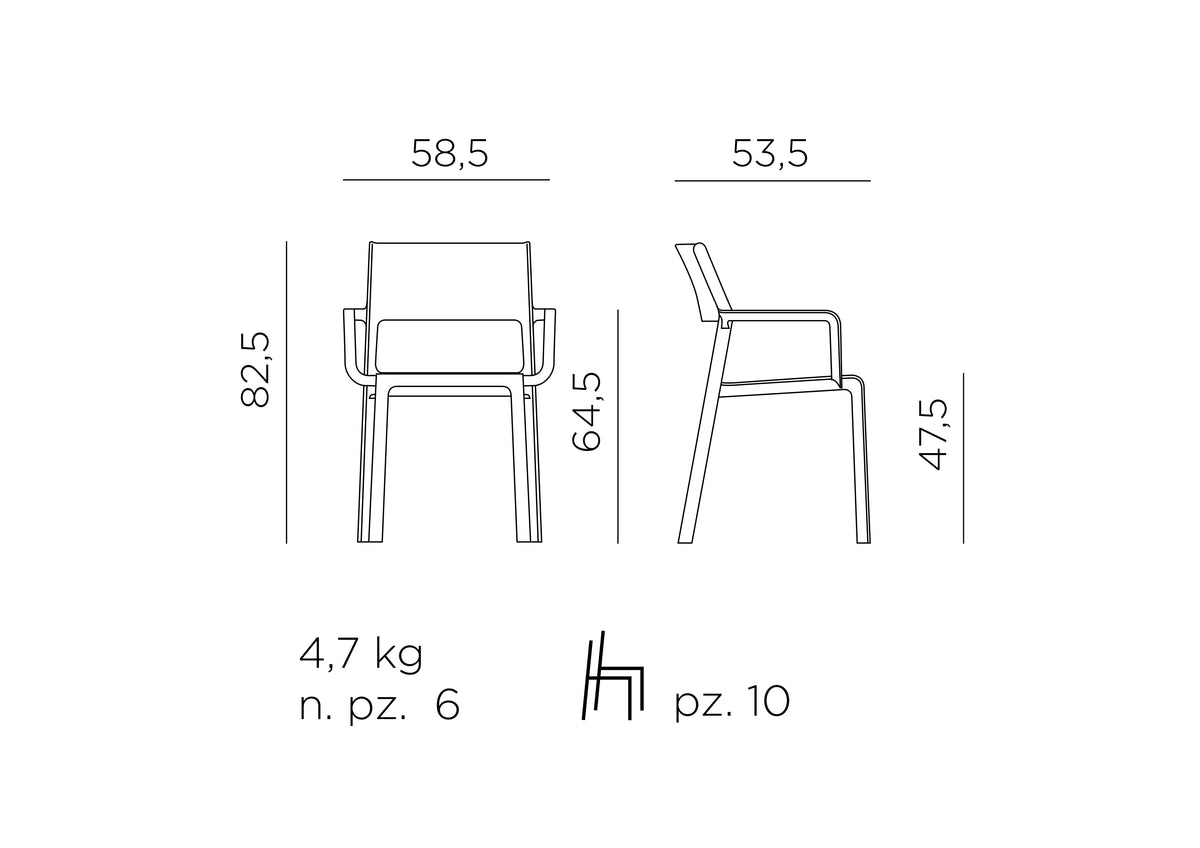 Croquis de medidas de Silla Trill Armchair