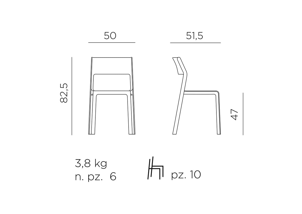 Croquis de medidas de Silla Trill Bistrot