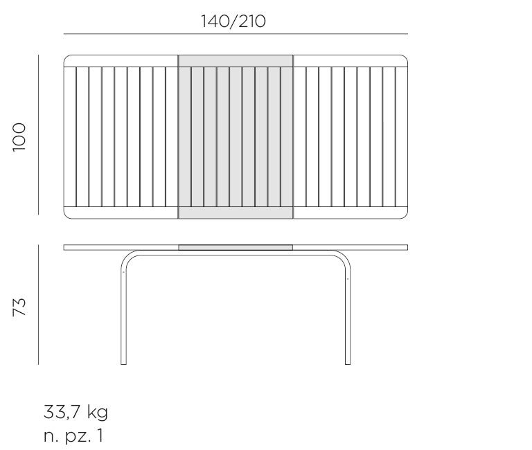 Croquis de medidas de Mesa Alloro 140 Extensible