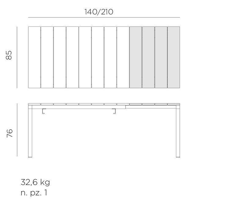 Croquis de medidas de Mesa Rio 140 Extensible
