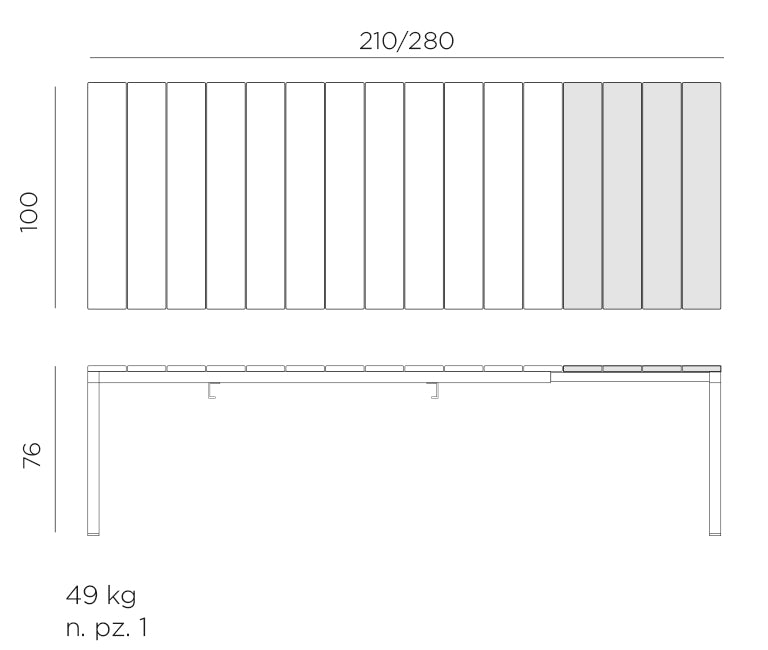 Croquis de medidas de Mesa de aluminio RIO ALU 210 Extensible