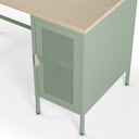Escritorio SAYLA de 120 cm con 1 puerta, en verde menta, detalle del sobre y la puerta