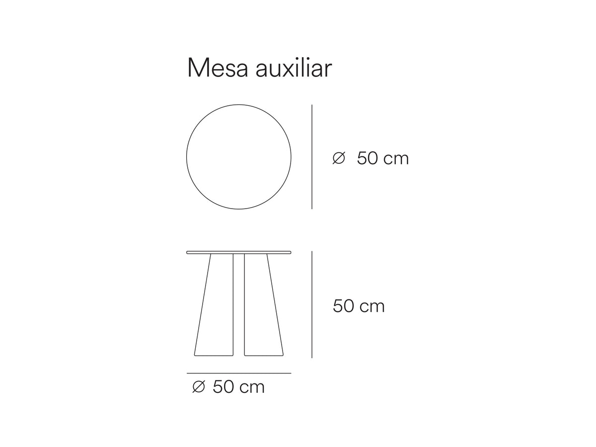 Croquis de medidas de Mesa auxiliar redonda CEP de 50 cm – Teulat