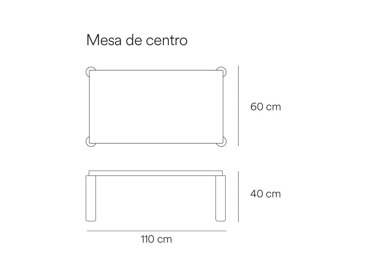 Croquis de medidas de Mesa de centro ATLAS de 110 × 60 cm – Teulat