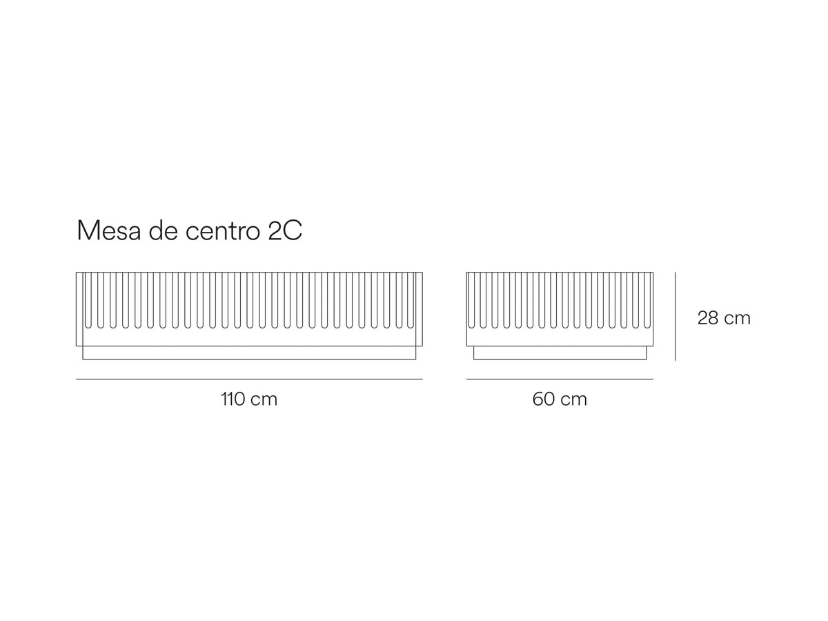 Croquis de medidas de Mesa de centro DORIC de 110 cm con 2 cajones – Teulat