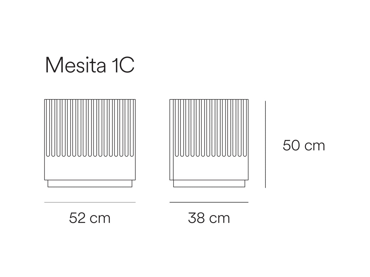 Croquis de medidas de Mesita de noche DORIC de 52 cm con 1 cajón – Teulat