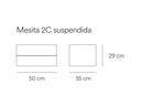 Croquis de medidas — Mesita 2C suspendida OTTO: 50 cm de ancho × 35 cm de fondo × 29 cm de alto