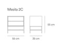 Croquis de medidas — Mesita 2C PLATT: 55 cm de ancho × 35 cm de fondo × 55 cm de alto