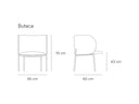 Croquis de medidas — Butaca MOGI: 65 × 60 × 75 cm, asiento a 43 cm