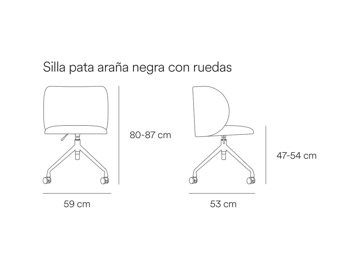 Croquis de medidas de Silla de escritorio MOGI con ruedas y altura regulable – Teulat