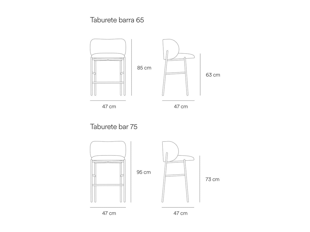 Croquis de medidas de Taburete MOGI tapizado para cocina o barra – Teulat