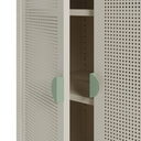 Mueble auxiliar SAYLA de 70 cm con 2 puertas, en crema, detalle de la puerta y el tirador