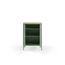 Mueble auxiliar SAYLA de 70 cm con 2 puertas, en verde menta, con las puertas abiertas