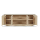 Mueble TV MARSELLA de 160 cm con 4 puertas, en roble natural, con las puertas abiertas