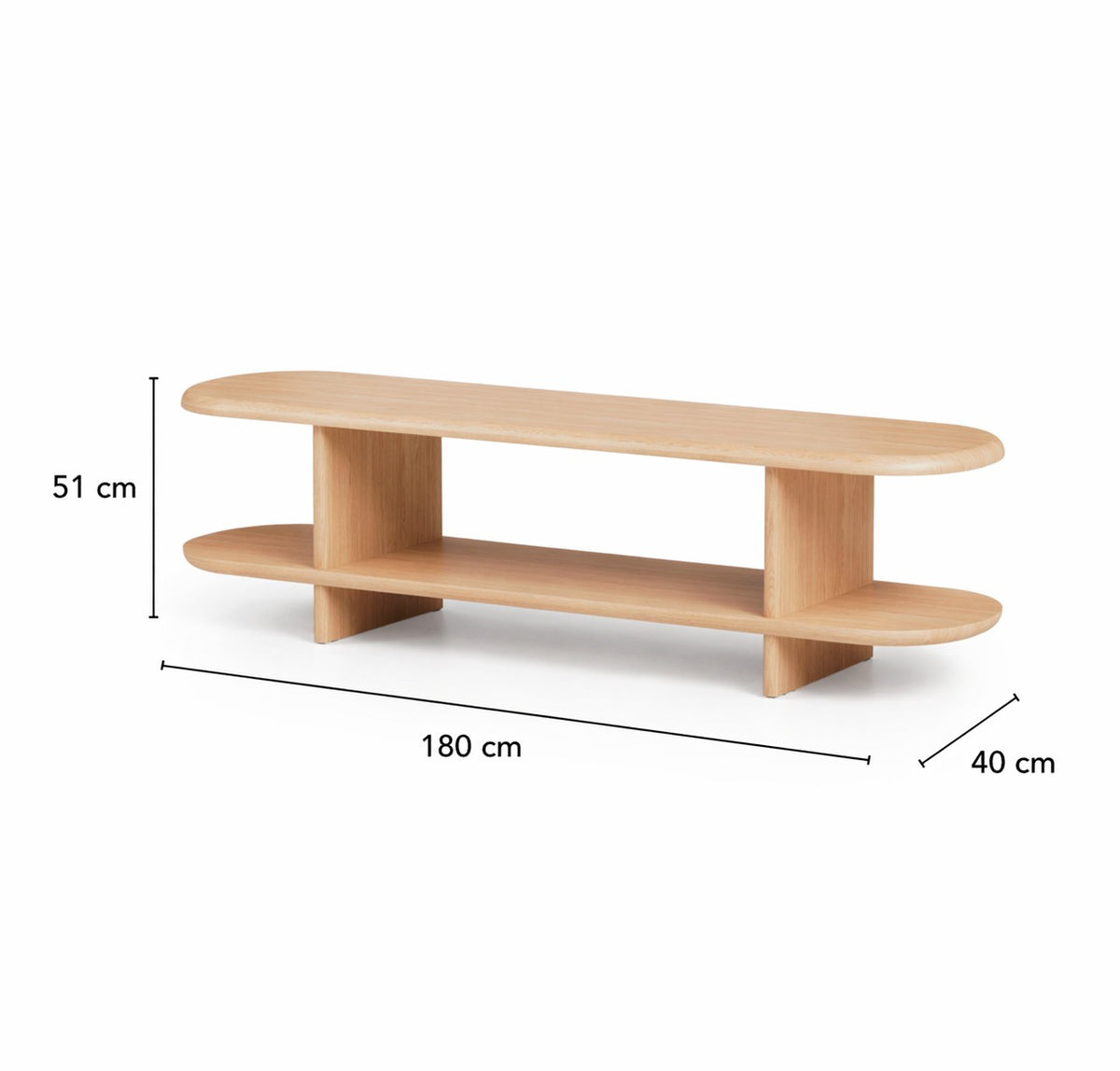 Croquis de medidas de Mueble TV NIMES de 180 cm abierto