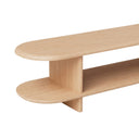 Mueble TV NIMES de 180 cm abierto, en roble, detalle del extremo redondeado