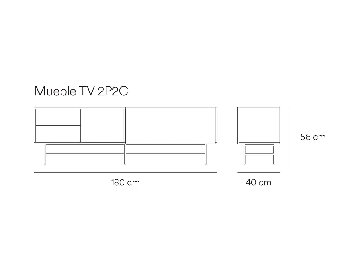 Croquis de medidas de Mueble TV NUBE de 180 cm con 2 puertas correderas y 2 cajones – Teulat