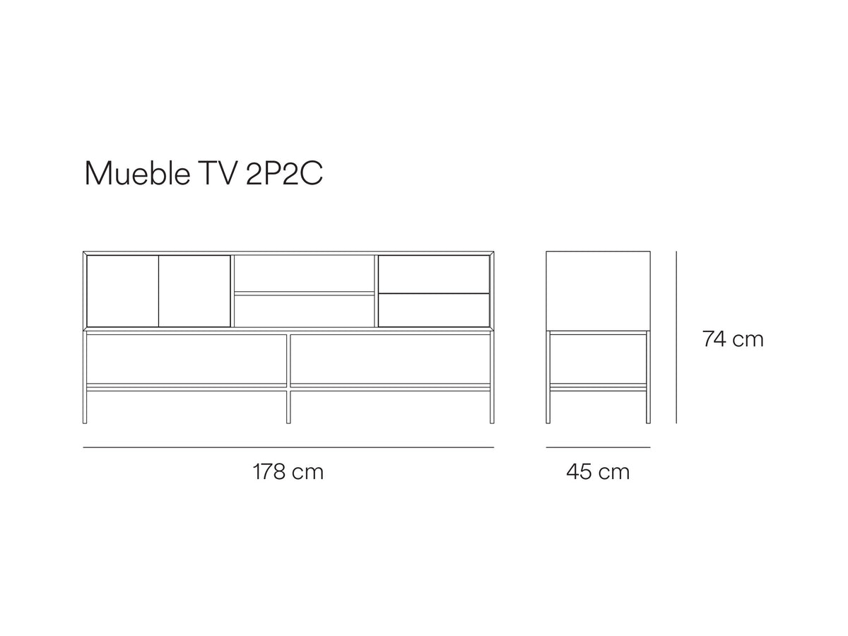 Croquis de medidas de Mueble TV PLATT de 178 cm con 2 puertas y 2 cajones – Teulat