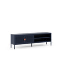Mueble TV SAYLA de 160 cm con 2 puertas, en azul oscuro, vista en tres cuartos