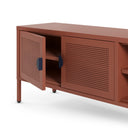 Mueble TV SAYLA de 160 cm con 2 puertas, en terracota, detalle de la puerta y el tirador