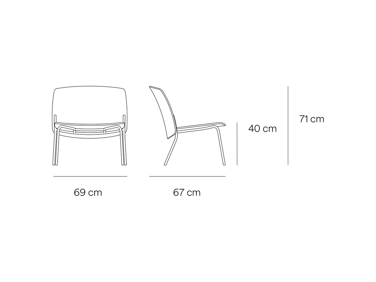 Croquis de medidas de Butaca SAGO de madera y metal – Teulat