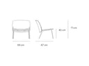 Croquis de medidas — Butaca SAGO: 69 × 67 × 71 cm, asiento a 40 cm