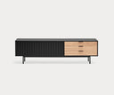 Mueble TV SIERRA de 180 cm con 2 puertas y 3 cajones, en negro, visto de frente – Teulat