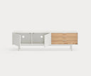 Mueble TV SIERRA de 180 cm con 2 puertas y 3 cajones, en blanco, con las puertas abiertas – Teulat