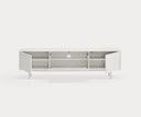 Mueble TV SIERRA de 180 cm con 3 puertas, en blanco, con las puertas abiertas – Teulat