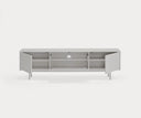 Mueble TV SIERRA de 180 cm con 3 puertas, en gris, con las puertas abiertas – Teulat