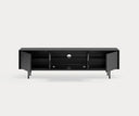 Mueble TV SIERRA de 180 cm con 3 puertas, en negro, con las puertas abiertas – Teulat