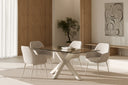 Silla ISABELLA Tapizada Patas Beige, en beige, en un comedor