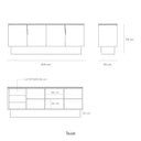Croquis de medidas — Aparador TOTEM de 200 cm con 4 puertas y 3 cajones: 200 cm de ancho × 50 cm de fondo × 78 cm de alto