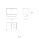 Croquis de medidas — Cómoda TOTEM de 100 cm con 2 puertas: 100 cm de ancho × 45 cm de fondo × 80 cm de alto
