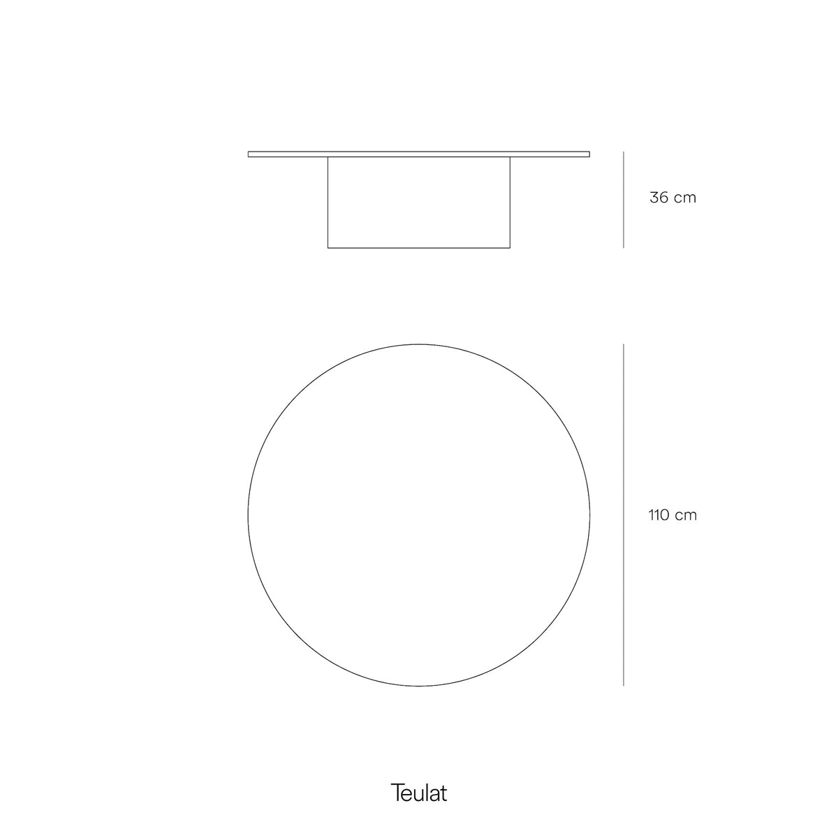 Croquis de medidas de Mesa de centro redonda TOTEM de 110 cm – Teulat