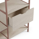 Vestidor abierto AMARA de 140 cm con cajón, en terracota, detalle del cajón