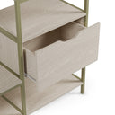 Vestidor abierto AMARA de 140 cm con cajón, en verde, detalle del cajón